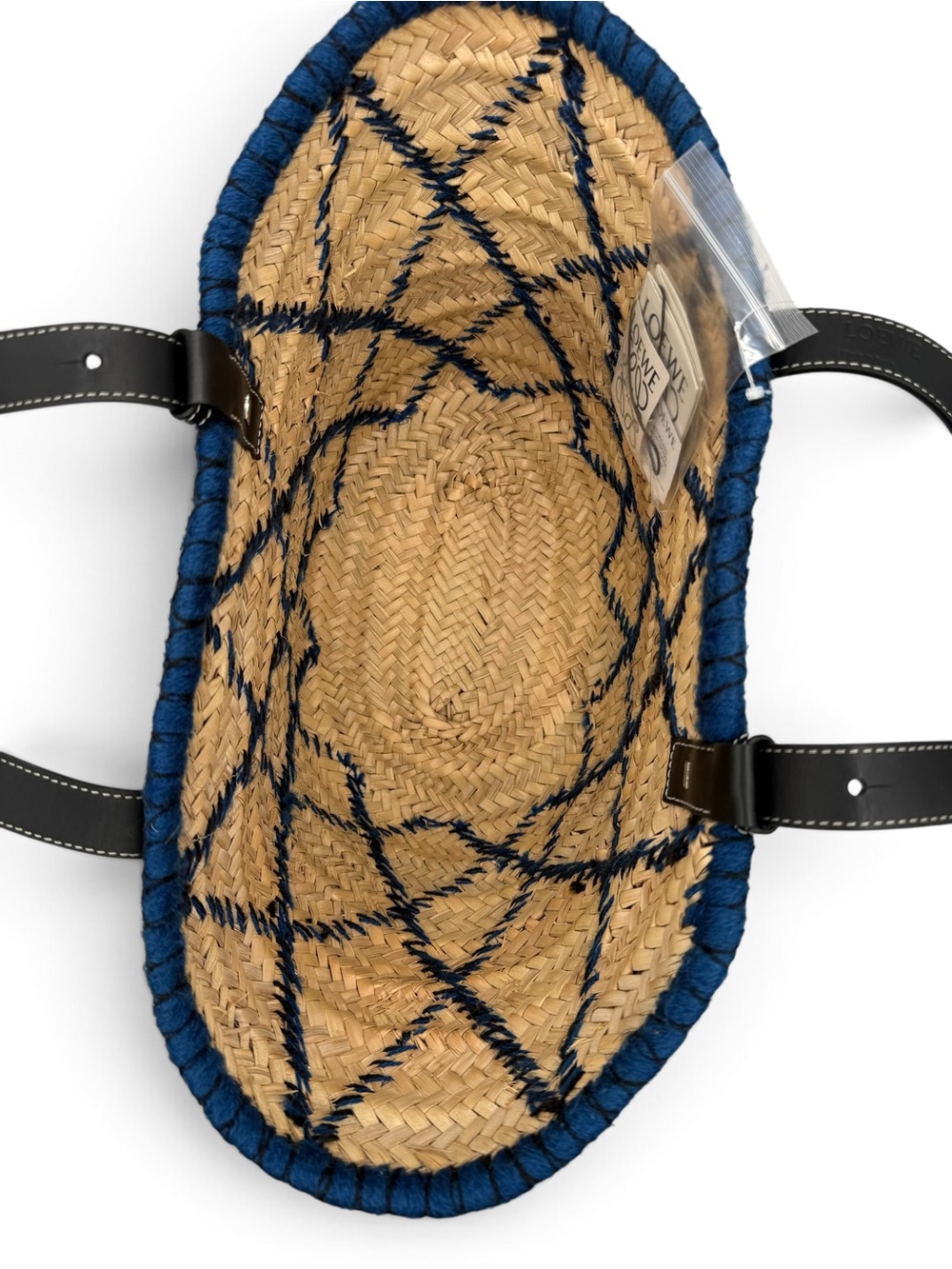 Loewe Paula’s Ibiza Embroidered Anagram Basket Tote Natural Black & Blue Raffia - Picture 8 of 11